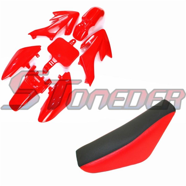 STONEDER Plastic Fairing Body Kits + Tall Foam Seat For Honda CRF50 XR50 Chinese Pit Dirt Motor Trail Bike Stomp Piranha DHZ 50cc 70cc 90cc 110cc 125cc 140cc 150cc 160cc
