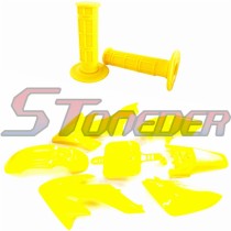 STONEDER Yellow Plastic Fairing Body Fender Kits + Soft Rubber Throttle Handle Grips For Honda XR50 CRF50 Chinese Pit Trail Bike SDG SSR YCF  50cc 70cc 90cc 110cc 125cc 140cc 150cc 160cc