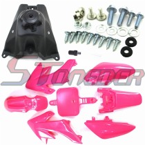 STONEDER Pink Plastic Fairing Fender Body Kits + Mounting Screws + Fuel Tank + Vent Valve For XR50 CRF50 50cc 70cc 90cc 110cc 125cc 140cc 150cc 160cc Chinese Pit Dirt Trail Bike Braaap Taotao Coolster