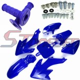 STONEDER Blue Plastic Fairing Body Fender Kits + Soft Rubber Throttle Handle Grips + Mounting Screws For Honda XR50 CRF50 Chinese 50cc 70cc 90cc 110cc 125cc 140cc 150cc 160cc Pit Dirt Dike IMR Coolster YX