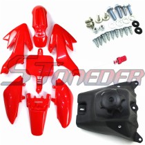 STONEDER Red Plastic Fairing Fender Body Kits + Mounting Screws + Fuel Tank + Vent Valve For Chinese XR50 CRF50 Pit Dirt Trail Motor Bike 50cc 70cc 90cc 110cc 125cc 140cc 150cc 160cc