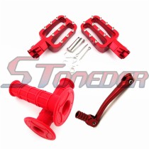 STONEDER Red Footpegs Foot Rest + Soft Rubber Throttle Handle Grips + 11mm Gear Shifter Lever For 50cc 70cc 90cc 110cc 125cc 140cc 150cc 160cc Chinese Pit Dirt Bike Motorcycle Lifan YX Apollo