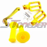 STONEDER Gold Footpegs + 11mm Gear Shifter Lever + Yellow Throttle Handle Grips For CRF50 SSR Chinese Pit Dirt Bike GPX Pitsterpro 50cc 70cc 90cc 110cc 125cc 140cc 150cc 160cc