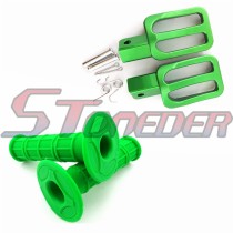 STONEDER Green Footpegs Foot Rest + Throttle Handle Grips For Chinese 50cc 70cc 90cc 110cc 125cc 140cc 150cc 160cc Pit Dirt Bike Motorcycle IMR Apollo Stomp