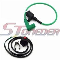 STONEDER Green Ignition Coil + Black Handle Kill Switch For 50cc 70cc 90cc 110cc 125cc 140cc 150cc 160cc Pit Dirt Bike Motorcycle YCF SDG Kayo Apollo