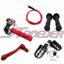 STONEDER Aluminum Twist Throttle + Throttle Cable + 11mm Gear Shifter Lever + Footpegs + Throttle Handle Grips For 50cc 70cc 90cc 110cc 125cc Chinese Pit Dirt Bike SSR Thumpstar BSE Kayo YCF Pitsterpro GPX Apollo