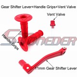 STONEDER Red 11mm Folding Gear Shifter Lever + Soft Rubber Throttle Handle Grips + Vent Valve For Chinese 50cc 70cc 90cc 110cc 125cc 140cc 150cc 160cc Pit Dirt Bike Motorcycle Lifan YX BSE Coolster