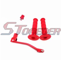 STONEDER Red 11mm Folding Gear Shifter Lever + Soft Rubber Throttle Handle Grips + Vent Valve For Chinese 50cc 70cc 90cc 110cc 125cc 140cc 150cc 160cc Pit Dirt Bike Motorcycle Lifan YX BSE Coolster