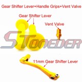 STONEDER Gold 11mm Folding Gear Shifter Lever + Vent Valve + Yellow Soft Rubber Throttle Handle Grips For Chinese Pit Dirt Bike Motorcycle YCF Kayo IMR Braaap 50cc 70cc 90cc 110cc 125cc 140cc 150cc 160cc