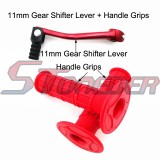 STONEDER Red 11mm Folding Gear Shifter Lever + 7/8'' Soft Rubber Throttle Handle Grips For Chinese 50cc 70cc 90cc 110cc 125cc 140cc 150cc 160cc Pit Dirt Trail Motor Bike Motorcycle Motocross Coolster Thumpstar YCF GPX