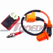 STONEDER Racing Ignition Coil + 6 Pin AC CDI Box + A7TC Spark Plug For Chinese GY6 Moped Scooter 50cc 125cc 150cc