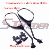 STONEDER Rearview Side Mirror + 8mm Bracket Holder Clamp For ATV Quad Pit Dirt Motor Bike Motorcycle Moped Scooter