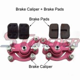 STONEDER Pink Front & Rear Disc Brake Caliper + Brake Pads For 2 Stroke Pocket Bike Minimoto Mini Moto ATV Goped Scooter Kid Dirt Baby Crosser 47cc 49cc