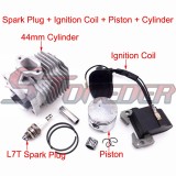 STONEDER 3 Electrode L7T Spark Plug + Ignition Coil + 44mm Cylinder Head + 12mm Piston Pin For 2 Stroke 49cc Engine Mini ATV Pocket Dirt Bike
