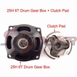 STONEDER 25H 6 Tooth Drum Gear Box + Clutch Pad No Keyway For 2 Stroke 47cc 49cc Chinese Kids ATV Quad 4 Wheeler Pocket Dirt Bike
