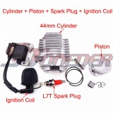 STONEDER L7T Spark Plug + Ignition Coil + 44mm Cylinder Head + 12mm Piston Pin For 2 Stroke 49cc Engine Mini Quad ATV Pocket Dirt Bike Go Kart