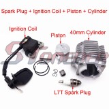 STONEDER 3 Electrode L7T Spark Plug + Ignition Coil + 40mm Cylinder + 10mm Piston Pin For 2 Stroke 47cc Engine Mini Quad ATV Pocket Dirt Bike