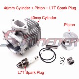 STONEDER 40mm Cylinder Head + 10mm Piston Pin Ring + 3 Electrode L7T Spark Plug  For 47cc 2 Stroke Engine Mini Quad ATV Pocket Dirt Bike