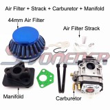 STONEDER 15mm Carburetor + Blue 44mm Air Filter Cleaner + Alloy Stack + Manifold For 2 Stroke 33cc 43cc 49cc Engine Goped EVO Gas Scooter
