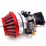STONEDER 15mm Carburetor Carb + Red 44mm Air Filter + Alloy Stack + Manifold For 2 Stroke 33cc 43cc 49cc Engine Goped EVO Gas Scooter