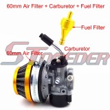 STONEDER Gold Racing Carb Carburetor 58mm Air Filter Fuel Filter For 2 Stroke 49cc 50cc 60cc 66cc 80cc Engine Gas Motorized Bicycle Push Bike