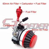 STONEDER Red Racing Carb Carburetor 58mm Air Filter Fuel Filter For 2 Stroke Gas Motorized Bicycle Push Bike 49cc 50cc 60cc 66cc 80cc