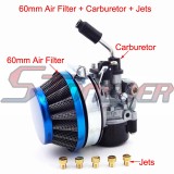 STONEDER Blue Racing Carb Carburetor 58mm Air Filter Jets For 49cc 50cc 60cc 66cc 80cc 2 Stroke Engine Gas Motorized Bicycle Push Bike