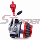STONEDER Red Racing Carb Carburetor 58mm Air Filter Fuel Filter For 2 Stroke Gas Motorized Bicycle Push Bike 49cc 50cc 60cc 66cc 80cc