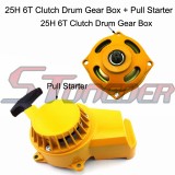 STONEDER Yellow 25H 6 Tooth Clutch Drum Gear Box + Aluminum Pull Starter For 2 Stroke 47cc 49cc Engine Mini Moto Pocket Bike