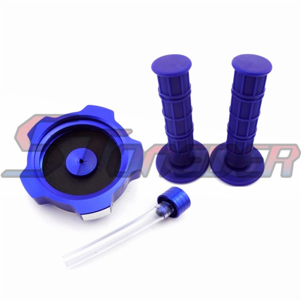 STONEDER Blue CNC Aluminum Fuel Tank Cover Cap + Soft Rubber Throttle Handle Grips For Chinese Pit Dirt Motor Trail Bike 50cc 70cc 90cc 110cc 125cc 140cc 150cc 160cc XR50 CRF50