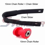 STONEDER Red 10mm Chain Roller Pulley Tensioner + Black Chain Slider Rear Swingarm Guard For Pit Dirt Motor Trail Bike Motorcycle Motocross
