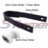 STONEDER White 8mm Chain Roller Pulley Tensioner + Black Chain Slider Rear Swingarm Guard For Pit Dirt Motor Trail Bike Motorcycle Motocross