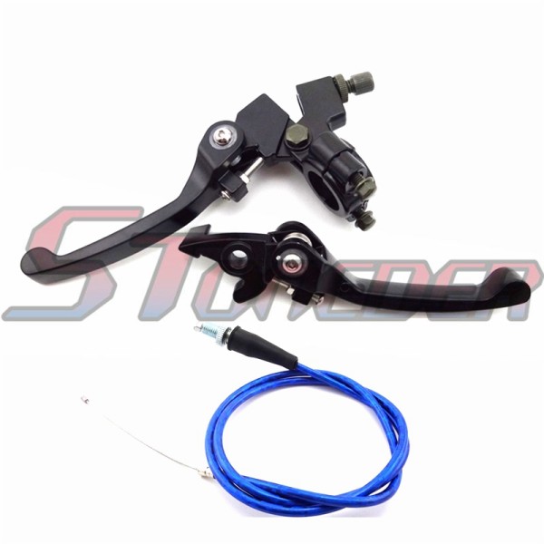 STONEDER Folding Alloy Brake Clutch Lever + Blue 108mm 990mm Throttle Cable For 50cc 90cc 110cc 125cc 140cc 150cc 160cc Chinese Pit Dirt Bike Motorcycle CRF50 KLX TTR YCF SSR Thumpstar