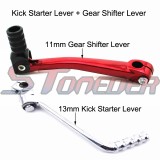 STONEDER 11mm Aluminum Folding Gear Shifter Lever + 13mm Steel Kick Starter Lever For Chinese Pit Dirt Trail Bike Thumpstar Kayo SDG 50cc 70cc 90cc 110cc 125cc