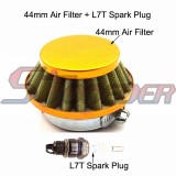 STONEDER Gold Aluminum 44mm Air Filter Cleaner + White L7T Spark Plug For 2 Stroke 47cc 49cc Pocket Bike Mini Dirt Kids ATV Minimoto