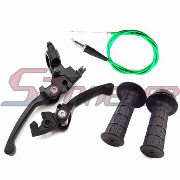 STONEDER Aluminum Folding Brake Clutch Lever + Twist Throttle Handle Grips + Green 108mm 990mm Throttle Cable For Chinese Pit Dirt Motor Bike YCF BSE Braaap 50cc 70cc 90cc 110cc 125cc 140cc 150cc 160cc