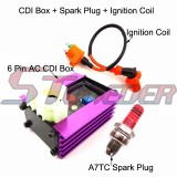 STONEDER 6 Pin Racing Adjuster AC CDI Box + Ignition Coil  + 3 Electrode A7TC Spark Plug For 50cc 125cc 150cc ATV Quad GY6 Scooter Moped