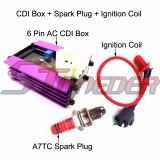 STONEDER 6 Pin Racing Adjuster AC CDI Box + Ignition Coil + 3 Electrode A7TC Spark Plug For 50cc 125cc 150cc ATV Quad 4 Wheeler GY6 Scooter Moped