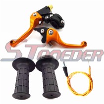 STONEDER Gold CNC Aluminum Folding Brake Clutch Lever + 108mm 990mm Throttle Cable + Twist Throttle Handle Grips For Chinese Pit Dirt Trail Bike Motocycle SDG IMR Pitster Pro 50cc 70cc 90cc 110cc 125cc 140cc 150cc 160cc