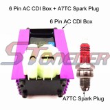 STONEDER 6 Pin Racing Adjuster AC CDI Box + 3 Electrode A7TC Spark Plug For 50cc 125cc 150cc ATV Quad GY6 Scooter Moped