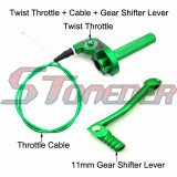 STONEDER Green CNC Aluminum Twist Throttle + 108mm 990mm Throttle Cable + Aluminum Folding 11mm Gear Shifter Lever For  Chinese Pit Dirt Bike Motorcycle Braaap Atomik Roketa 50cc 70cc 90cc 110cc 125cc 140cc 150cc 160cc