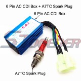 STONEDER Blue Performance 6 Pin AC CDI Box + 3 Electrode Spark Plug A7TC For GY6 Scooter Moped 50cc 125cc 150cc