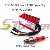 STONEDER Red Racing 6 Pin AC CDI Box + 3 Electrode A7TC Ignition Spark Plug For GY6 50cc 125cc 150cc Engine Scooter Moped