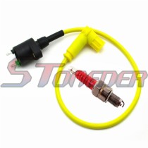 STONEDER A7TC Spark Plug + Yellow Ignition Coil For Pit Dirt Trail Motor Bike Motorcycle Piranha Thumpstar 50cc 70cc 90cc 110cc 125cc 140cc 150cc 160cc