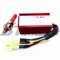 STONEDER Red Racing 6 Pin AC CDI Box + 3 Electrode A7TC Ignition Spark Plug For GY6 50cc 125cc 150cc Engine Scooter Moped
