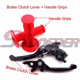 STONEDER Alloy Black Folding Brake Clutch Lever + Red Throttle Handle Grips For CRF50 SSR Thumpstar TTR KLX Chinese Pit Dirt Trail Bike