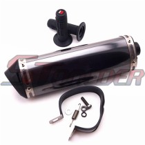 STONEDER 38mm Exhaust Muffler With Removable Silencer Clamp + Throttle Handle Grips For Pit Dirt Trail Bike ATV Quad 4 Wheeler Motorcycle Motocross