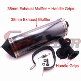 STONEDER 38mm Exhaust Muffler With Removable Silencer Clamp + Throttle Handle Grips For Pit Dirt Trail Bike ATV Quad 4 Wheeler Motorcycle Motocross