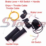 STONEDER Handle Grips + Kill Stop Switch + Gold 115mm 825mm Throttle Cable + Brake Lever For 2 Stroke Chinese Pocket Mini Bike Minimoto 47cc 49cc