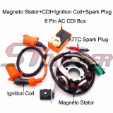 STONEDER Ignition Coil + 6 Pin AC CDI Box + A7TC Spark Plug + Magneto Stator For Chinese GY6 125cc 150cc Engine Moped Scooter